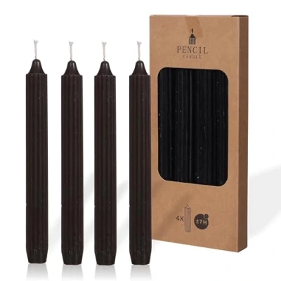 Image de COMFORDER Lot de 4 bougies table unies + nervurées 20 cm Durée combustion : 7 heures Noir
