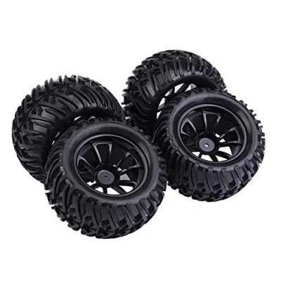 Image de pneus de voiture RC, 4Pcs en caoutchouc pneu avec moyeux pour 1/10 RC camion( 10 trous)