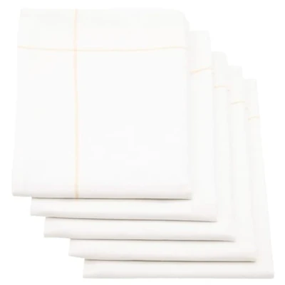 Image de ZOLLNER Set de 5 torchons cuisine, coton et lin, blanc jaune, 45x65 cm