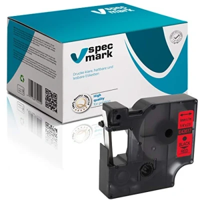 Image de specmark Compatible avec DYMO D1 43617 Ruban encreur 6 mm x 7 m Noir sur rouge pour imprimante LM Label Manager LP Point LW Writer DUO