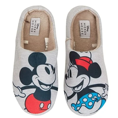 Image de Disney Chaussons pour femmes Minnie Mouse, mules à enfiler Mickey pantoufles doublées chaudes, Gris, 41 EU