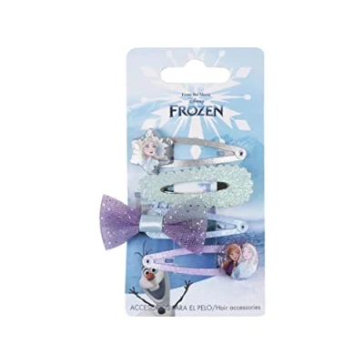 Image de Lot de 4 épingles à cheveux Frozen Design multicolore Fabriqué avec des matériaux résistants Imprimé personnages la Reine neiges Produit original conçu en Espagne