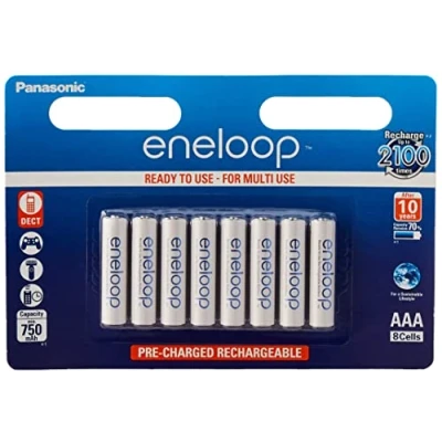 Image de eneloop, Piles Rechargeables AAA/Micro, Lot de 8, capacité Min. 800 mAh, Ni MH, prêt à l&#039;emploi, jusqu&#039;à 2000 Fois, Emballage sans Plastique, Standard, Blanches