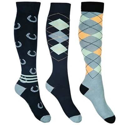 Image de HKM Chaussettes d&#039;Équitation Cardiff Jeu de 3 Bleu foncé Sage 35 38