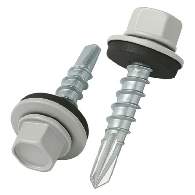 Image de 4.8 mm x 35 vis de toiture, tête hexagonale autoperceuse colorée (RAL 7035 Gris clair) toit avec rondelle scellée en EPDM, à gros filets trempés zingués antirouille (50 pièces)