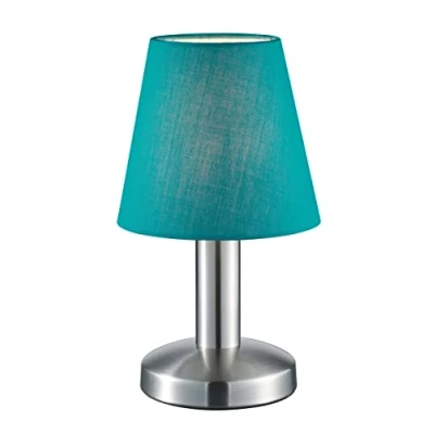 Image de Trio Lampe de table MATS II 599700119, métal nickel mat, abat jour en tissu turquoise, sauf 1x E14, On/Off Touch