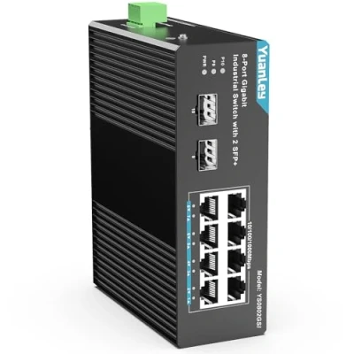 Image de YuanLey commutateur Ethernet industriel 8 ports Gigabit avec 2 SFP, Gigabit, rail DIN certifié IP30, réseau non géré ( 40 à 176 F), protection vie