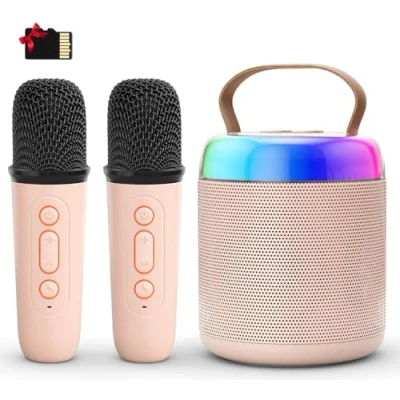 Image de Voijump Micro Karaoke enfant sans Fil avec 2 Machine de karaoké kit effets changeants voix et lumières LED pour enfants Cadeau Fille 4 12 Ans Anniversaire Jouet