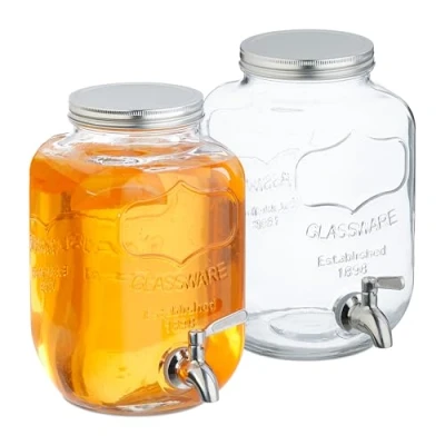 Image de Relaxdays Distributeur de Boisson, Lot 2, Volume : 4 litres, Robinet et Couvercle, pour la Limonade, Transparent
