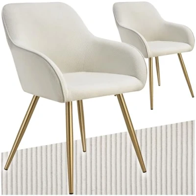 Image de TECTAKE Chaise Marilyn, aspect corde, rembourrée crème/or Lot de 2