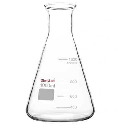 Image de stonylab 1 Paquet Flacon Erlenmeyer à Large Ouverture en Verre, 1000 ml Bouteille Verre Borosilicate Flask avec Jante Robuste