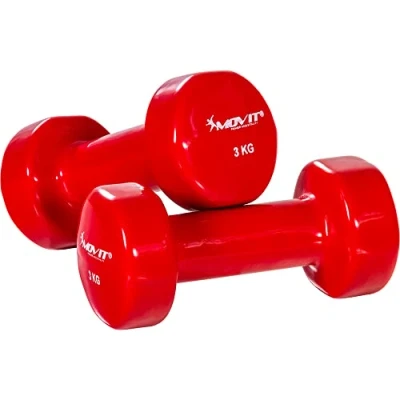 Image de MOVIT set de 2 haltères en vinyle, courts avec surface 2x 0,5 kg rouge