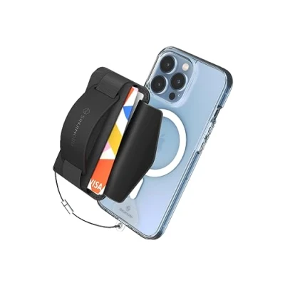 Image de Sinjimoru [2022 Updated] iPhone 14 Magnetic Phone Wallet for MagSafe, Card Holder with Cell Kickstand &amp; Grip Strap 12 13 Series. M BGrip Black