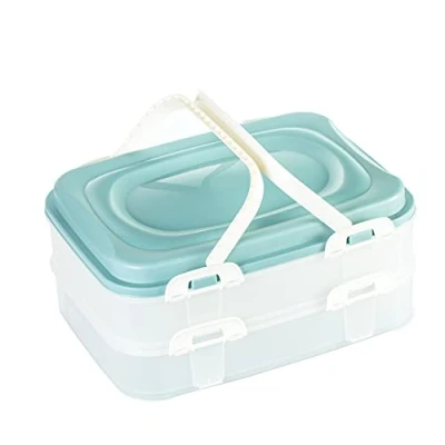 Image de Boîte de transport rectangulaire à 2 étages pour gâteaux et cupcakes/muffins avec insert levage + couvercle poignées fermetures clic 40 x 30 18 cm Fabriquée en UE