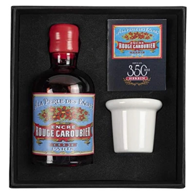 Image de Jacques Herbin 27922T un coffret encrier spécial 350 ans comprenant en porcelaine, une notice et flacon d&#039;encre 100 ml couleur Rouge caroubier