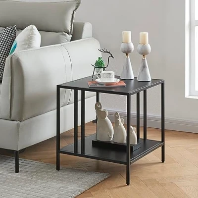 Image de [en.casa] Table d&#039;Appoint au Design Intemporel Bout de Canapé Stylé Chevet Moderne Basse pour Salon Chambre Bureau Acier 47 x 45 cm Noir