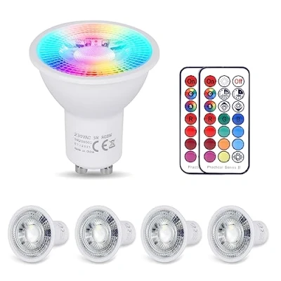 Image de YAYZA! Ampoule LED GU10 Blanc Chaud 5W 3000k RGB Dimmable Couleur, Spot Changementde 450lm(équivalent 50w),12 Couleurs, 5 modes,Timing, Avec Telecommande (Lot de 4