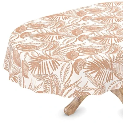 Image de Nappe en toile cirée lavable, ovale, bord coupé, beige, facile d&#039;entretien, 140 x 160 cm