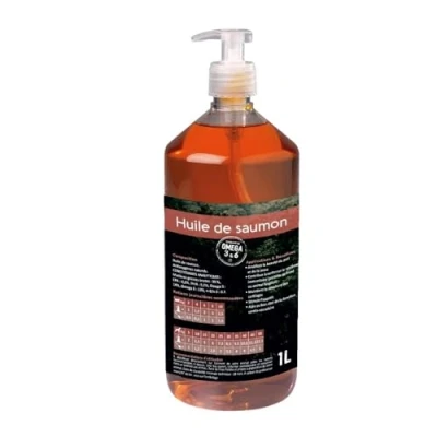 Image de NUTRIVET Aliment Complémentaire Chiens &amp; Chats Huile de Saumon Riche en Omegas 3 et 6 Flacon Pompe 1L