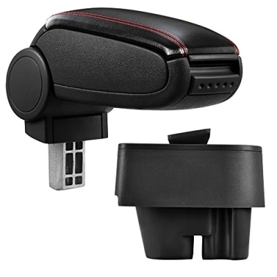 Image de pro.tec Accoudoir Central avec Compartiment rembourré Cuir synthétique Noir des Coutures Rouges Compatible Peugeot 207 SW CC 2006