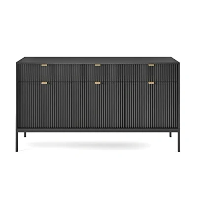 Image de Commode à trois portes VELLORE 154 cm noir avec pieds noires