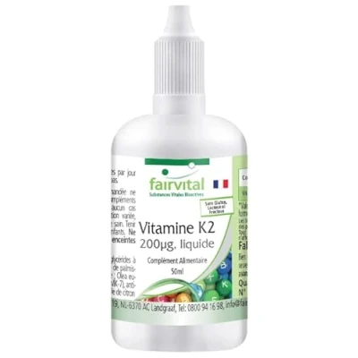 Image de Fairvital Vitamine K2 liquide 200 µg par 10 gouttes 50ml pour 1/2 an Fortement dosée Ménaquinone naturelle MK 7 de Natto Vegan