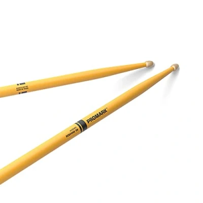 Image de Promark paire de baguettes américaines Rebound 5B en noyer blanc avec pointe forme gland, jaune, unique