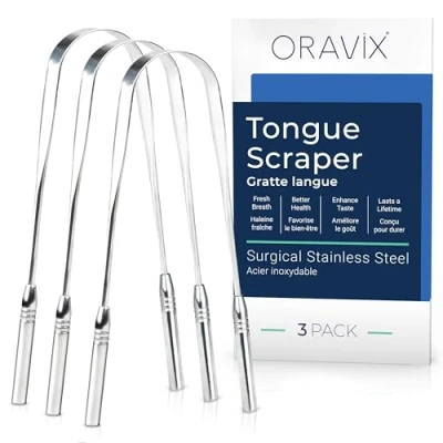 Image de Gratte Langue Acier Inoxydable Lot de Trois Grattoir Inox l Combat la Mauvaise Haleine ORAVIX