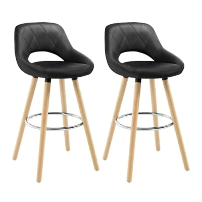 Image de WOLTU Lot de 2 Tabourets Bar avec Dossier et Repose Pieds,Tabouret Noir Fait Similicuir Bois Massif,BH111sz