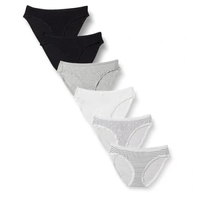 Image de Amazon Essentials Bas de Bikini en Coton (Grandes Tailles Disponibles) Femme, Lot 6, Multicolore/Points/Rayures, 44