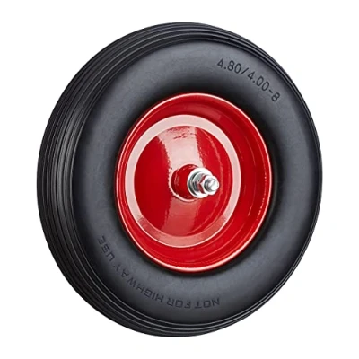 Image de Relaxdays Noir brouette, Roue de Rechange avec axe, 4.80 4.00 8, Caoutchouc PU essieu 100 kg