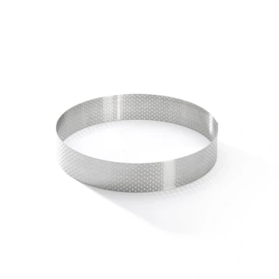 Image de De Buyer Cercle à tarte rond VALHORNA en inox perforé 18,5 x 3,5 cm Fabriqué France, Technologie AIR SYSTEM, Micro Perforations pour Cuisson Rapide et Homogène Résultats Croustillants