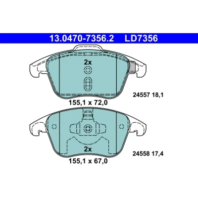 Image de ATE 13.0470 7356.2 Jeu de plaquettes frein non préparé pour indicateur d&#039;usure, contact signal d&#039;usure exclu CITROËN: C4 II 5 portes