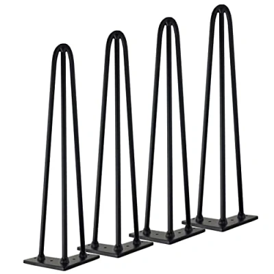 Image de Qrity [Améliorer Lot 4 Pieds de Table en épingle à Cheveux, 30cm Jambes métal Bricolage, Trois Barres Fer, Plus Forte, avec vis et protecteurs Sol