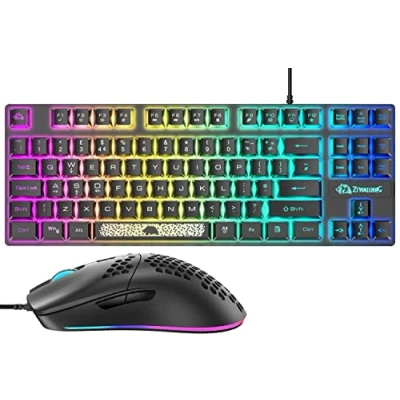 Image de UK Layout 80% Clavier et Souris de Jeu, Filaire à Sensation mécanique RVB + Jeu réglable 6400 DPI, Capuchon d&#039;éclairage, personnalisées, pour PS4, PS5, Xbox, PC Mac (Noir)