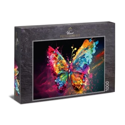 Image de Ulmer Puzzleschmiede Effet papillon puzzle de 1000 pièces Ailes colorées comme explosion couleur sur fond anthracite Qualité du fabriqué en Allemagne