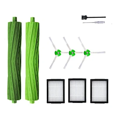 Image de Accessoires de rechange pour aspirateur iRobot Roomba i7 i6 i8 i3 i4 i1 e5 e6 I E J Series Comprend 1 brosse en caoutchouc multi surfaces, et 3 filtres brosses latérales