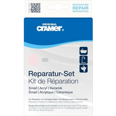 Image de Cramer Kit de réparation Whisper rose pour baignoires, receveurs douche et lavabos Solution professionnelle réparer les dommages causés par chocs éclats sur l&#039;émail, la céramique