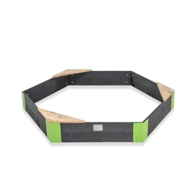 Image de EXIT Toys Aksent Bac à Sable en Bois Hexagone avec 3 Sièges Coins Métalliques Robustes Design Moderne pour l&#039;Extérieur dans Le Jardin Les Enfants 100% FSC de Cèdre 160x140cm