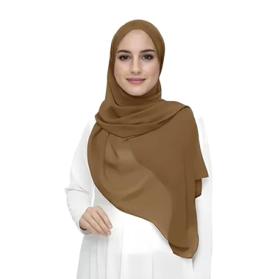 Image de Lina &amp; Lily Écharpe Hijab pour Femme Musulmane en Mousseline Rectangles, Tissu Léger et Fluide (Brun Café)