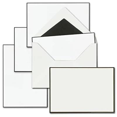 Image de Lot de 25 Cartes condoléances Format A6 avec enveloppes doublées C6 Les deux bordure noire faite à la main sans plis