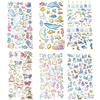 Image de SAVITA Autocollants 3D pour Enfants, Plus de 300 Gonflés, 6 Feuilles Différentes, époxy Le Scrapbooking, y Compris Les Chats, Dauphins, la Licorne