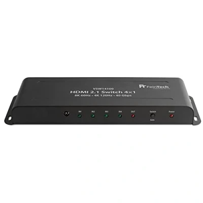 Image de FeinTech VSW14100 Switch HDMI 4K 120Hz 4 Entrées 1 Sorties, 2.1 avec Commutation Automatique pour PS5, Xbox et Autres lecteurs multimédias