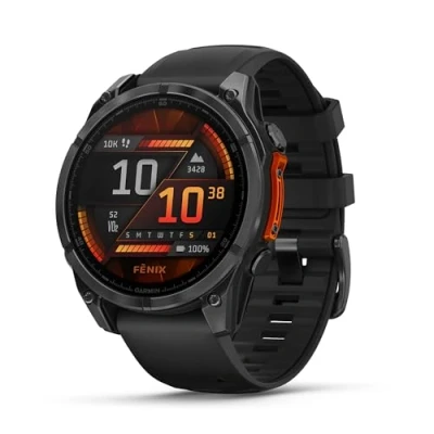 Image de Garmin fēnix® 8 Montre GPS Multisports AMOLED Gray avec Bracelet en Silicone Noir 47 mm