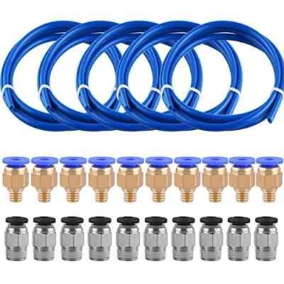 Image de SIQUK 5 Pièces PTFE Bleu Téflon Tube(1 mètres) et 10 Raccords PC4 M6 avec M10 pour Imprimante 3D Filament de 1,75 mm