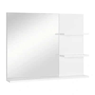 Image de HOMCOM Miroir de Salle Bain avec étagères 2 latérales + Grande étagère inférieure kit Installation fourni MDF Blanc