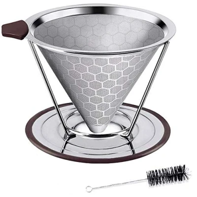 Image de HOUSON Filtre Cafe, à Café Permanent en Inox sans Papier avec Double Maille et Anse Silicone pour 1 4 Tasses