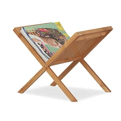 Image de Relaxdays Lot de 2 Porte journaux en Bambou avec poignées Transport, maniables, Peu encombrants, Debout, DIN A4, A5, Naturel