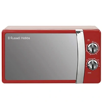 Image de Russell Hobbs RHMM701R Micro ondes manuel monofonction 700 W, 17 l, 5 niveaux de puissance, sonnerie et minuterie, fonction décongélation, nettoyage facile, rouge