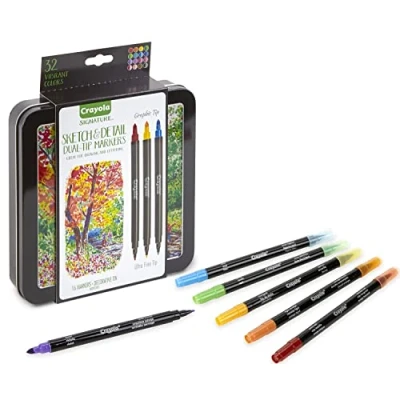 Image de CRAYOLA Signature, Set De 16 Marqueurs À Double Pointe (Supertips Et Fine), dans Une Boîte en Fer Blanc Décorée, Activité Créative Cadeau, 58 6512